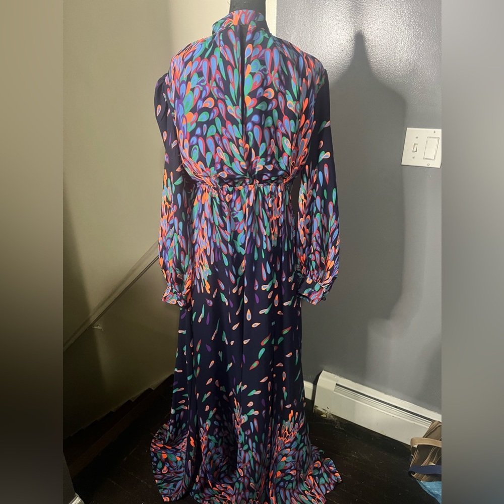 Long Sleeve Multi-Colored Maxi Dress with Slit